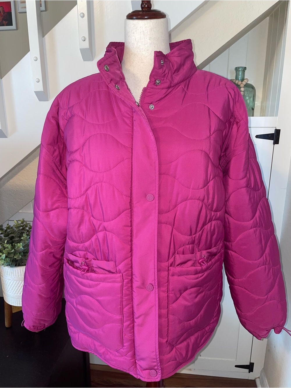 T by Talbots Patch Pocket Quilted Jacket Raspberry Pink XL